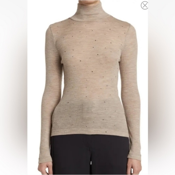 St. John wool blend sequin turtleneck sweater in Stone Multi